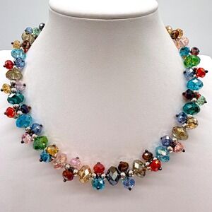 Vintage Faceted AB Crystal Bead Necklace Colorful Fruit Salad Colors 18.5"